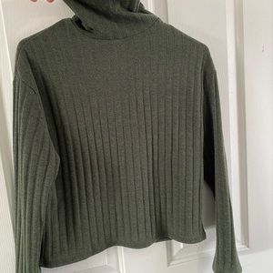 Ribbed long sleeve turtle neck.